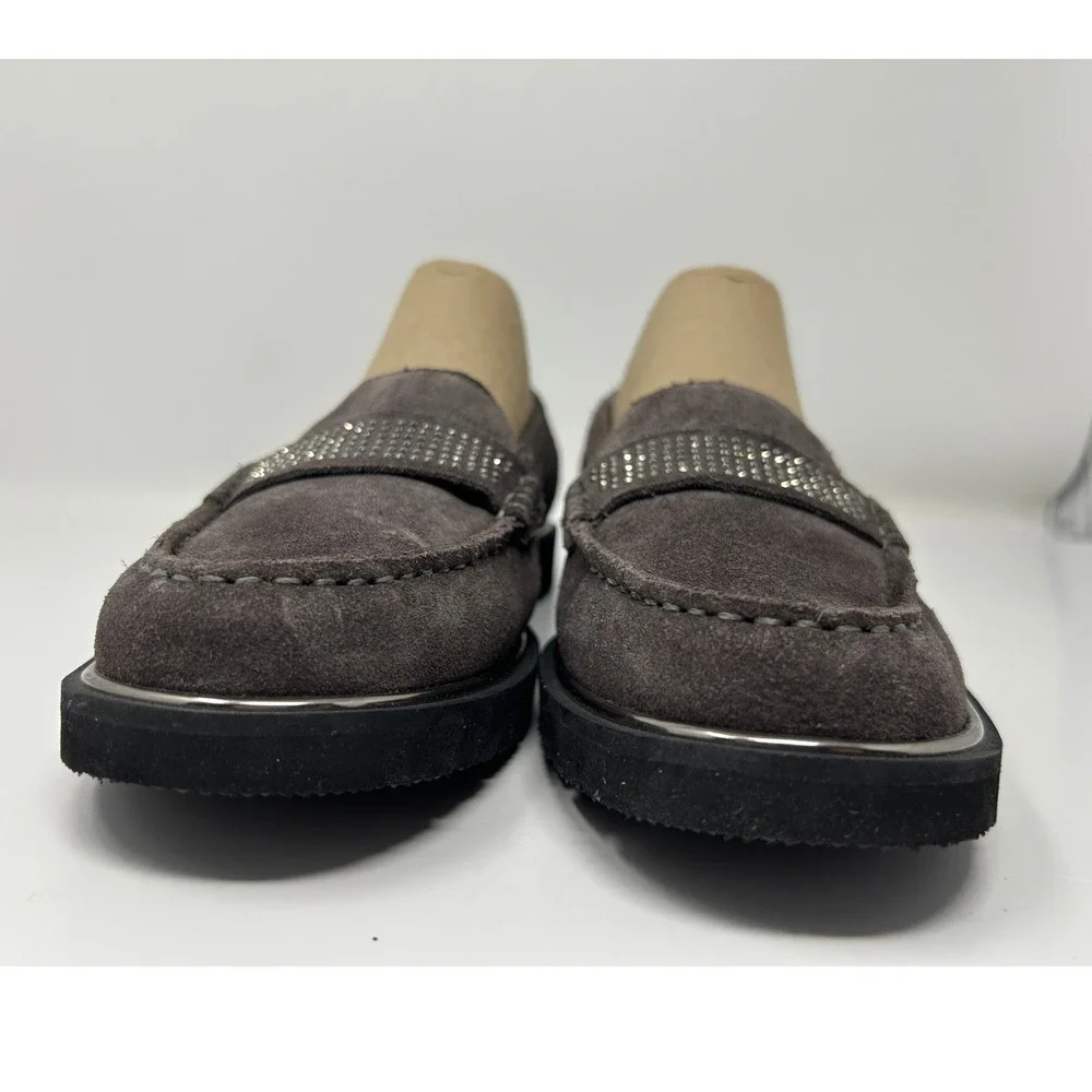 Ara HighSoft Men 6.5 Grey Suede Studded Platform Loafers Moc Toe Shoes Cushioned